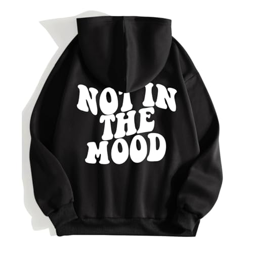Image of Generisch Women's Winter Hoodie with Casual "Not In The Moon" Letter Print, Loose Fit Made of Soft Fleece Fabric, Ideal for Cold Days and Relaxed Leisure Activities, black, S