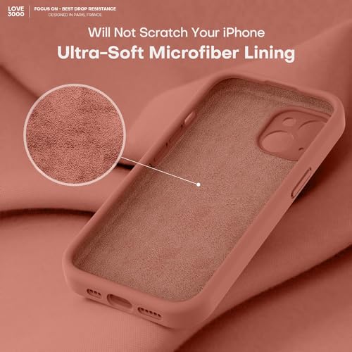 Image of LOVE 3000 Designed for iPhone 14 Case, Premium Silicone with [Soft Anti-Scratch Microfiber Lining] Shockproof Protective Phone Case for Men Women Girls 6.1 inch, Caramel