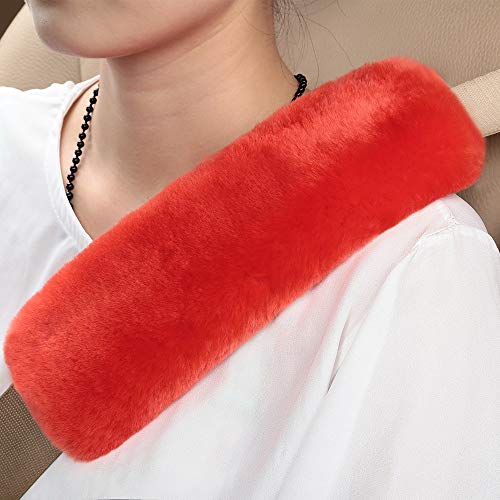 Image of OGLAND 2 Pack Sheepskin Car Seat Belt Cover Pads | Wool Seatbelt Cushions