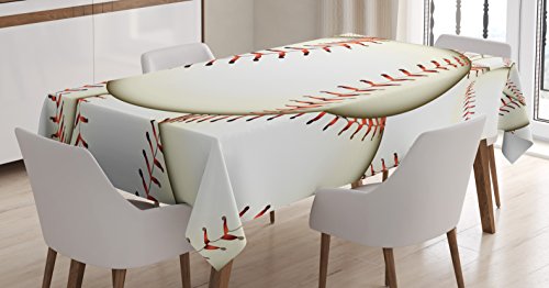 Ambesonne Baseball Tablecloth, Pattern of Baseball Balls Background Home Run Rules of The Game Success Score Print, Dining Room Kitchen Rectangular Table Cover, 52" X 70", Cream Red