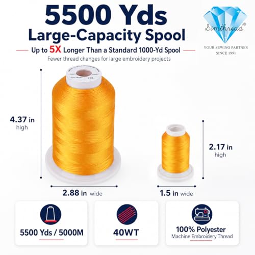 Image of Simthread 5000M 40WT Polyester Embroidery Thread, Orange 208 | 5000M 40WT polyester thread feeds smoothly for machine embroidery, monograms, logos, patches and quilting.
