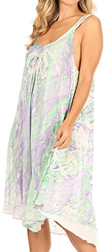 Sakkas Ud42 - Irina Women's Midi Corset Summer Casual Spaghetti Strap Dress Flared Light - 2366-Greenpurple - Os #TOP2