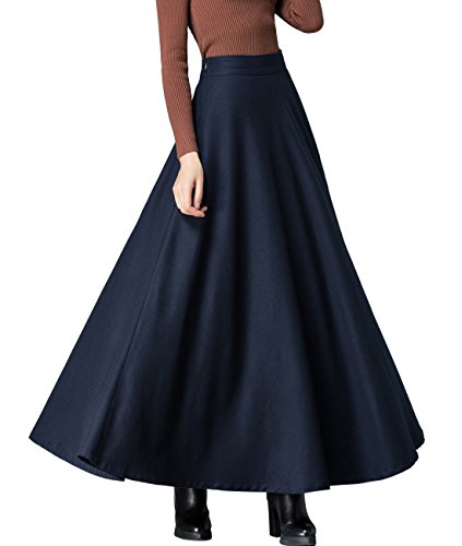 Femiserah Women's Long Maxi Woolen A Line Skirt Autumn Winter Plaid Skirt