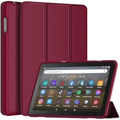 DJ&RPPQ Case Fits8 & 8 Plus Tablet(12/10th Gen, 2022/2020 Release) Incompatible with iPad Samsung, TPU/PU Leather Trifold Stand Cover with Auto Wake/Sleep,Red Cover
