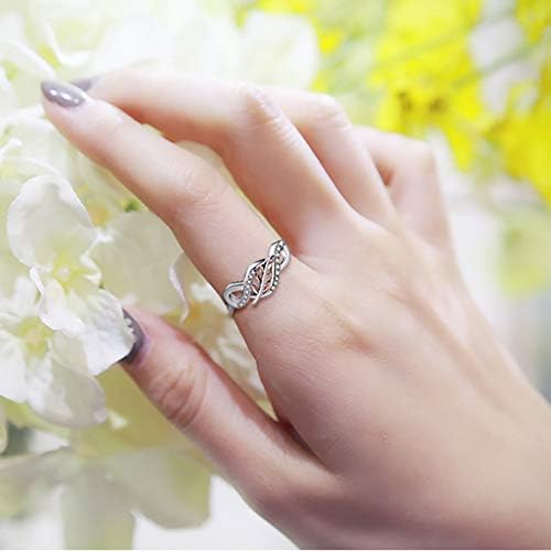 JO WISDOM 925 Sterling Silver Cubic Zirconia Rose Gold Leaf Infinity Knot Ring - Image 3