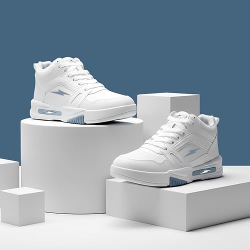Image of BRUTON Genz Men's High-Top Lightweight | Casual Shoes Comfortable Lace-Up White Shoes with Soft Cushion Insole