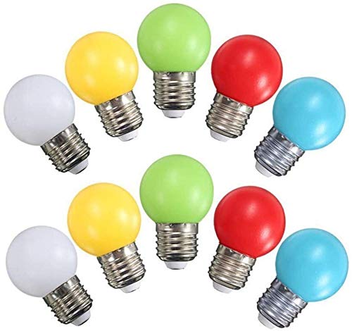 Mixed Colours G45 Mini LED 1W Light Bulb, E27 Standard Base Multi-Colored Bulbs, 10 Watt Equivalent, White Yellow Green Red Blue for Wedding Halloween Christmas Party Bar Mood Decoration,10 Pack