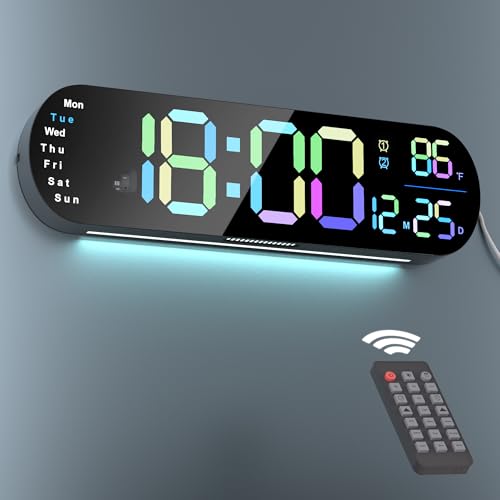 Large LED Wall Clock with Temperature and Night Light