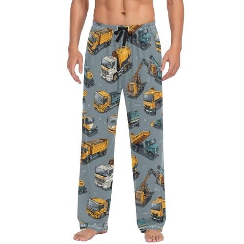 Yellow Construction Cars Pajama Pants Roller Excavator Truck Men's Pajama Bottoms Lounge Sleepwear PJs Sleep Pants XL