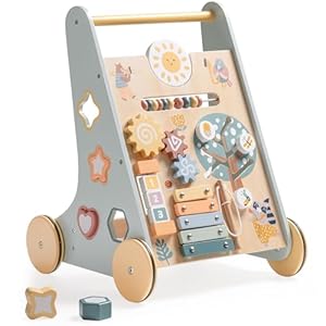 ROBOTIME Wooden Baby Walker, Wooden Push Walker with Wheels, Push Toys for Babies Learning to Walk, Baby Walkers Activity Center for Boys and Girls