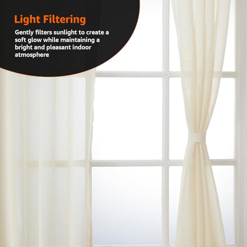 Image of Amazon Basics - Sheer Door Curtains | Light Filtering | 5 Feet | Set of 2 | Plain Design | for Living Room, Bedroom & Balcony | 115 cm x 150cm, Color - Cream