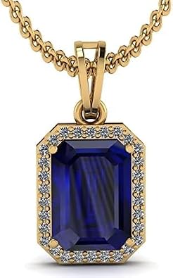 6.00 Carat Natural Blue Sapphire Gemstone Square Shape Halo Gold Plated Pendant For Women
