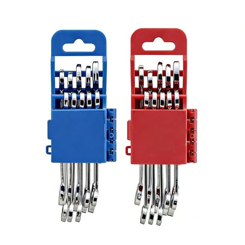 JUSTHESE Small Wrench Set 20-Piece Mini Combination Wrench Set Ignition Wrench Micro & Thin SAE & Metric Size 5/32-7/16 & 4mm-11mm with Unique Wrench Organizer (Red & Blue)