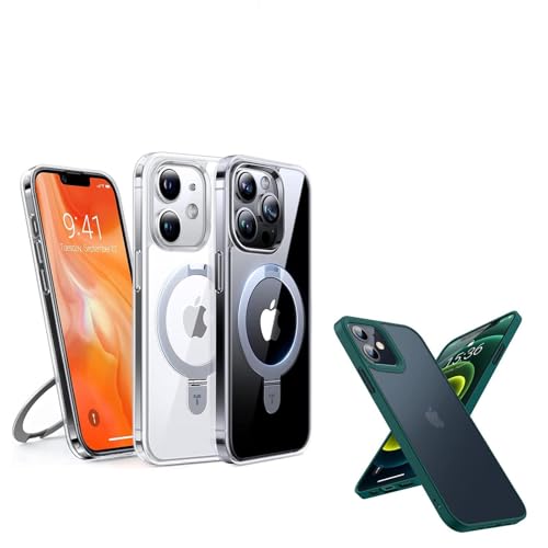 TORRAS Magsafe iPhone 12 Case & iPhone 12 Pro Clear Case with Stand and Shockproof Translucent Matte Hard PC Back Case
