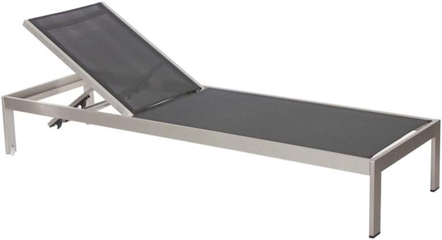 Pemberly Row Adjustable Height Aluminum Patio Lounger, Black Finish, 5-Position Recline, Rust-Resistant Frame, Wheels for Mobility, Textilene Mesh, 12-36 in H x 76 in W x 25 in D for Outdoor