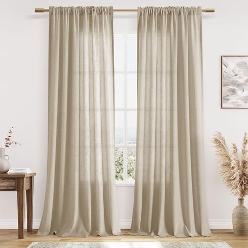 Guken Extra Long Linen Curtains 120 Inch Rod Pocke Taupe Burlywood 2 Panels