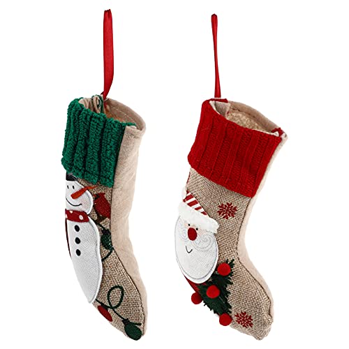 VOSAREA 2 peças de meias de Natal de linho bordadas, árvore de Natal pendurada, presente de decoraçã