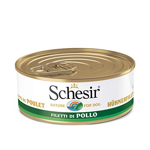 Schesir, comida húmeda para perros adultos, sabor filetes de pollo con buey en gelatina blanda - total 2,7 kg (18 latas x 150 gr) Cover