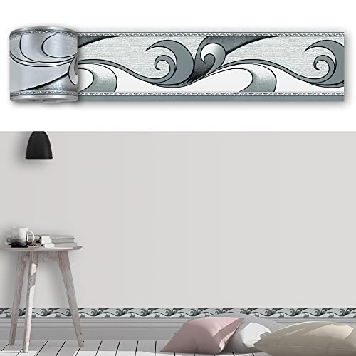 Yifu Life F019 Prepasted Wallpaper Border Peel And Stick Modern Abstract Wall Border White/Grey/Black Removable Self Adhesive Decorative Molding For Home Ceiling Decor 2''×32.8 Ft #TOP3