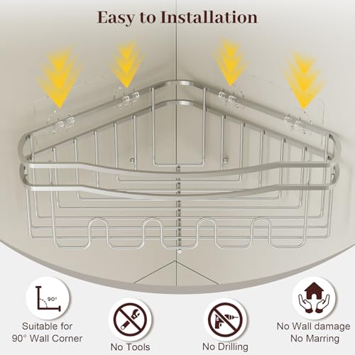 STAHLHEART Chrome Shower Caddy Corner, 3-Pack Adhesive Shower Shelves for Inside Shower, Rustproof Bathroom Organizer Corner with Built-in Hooks, No Drilling Bathroom Storage for Bath Accessories by STAHLHEART - Used condition - Image 6