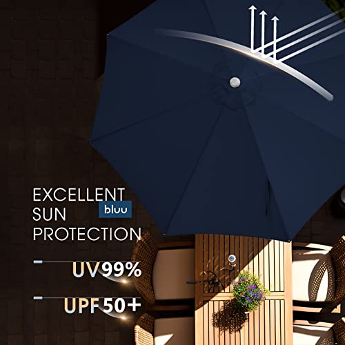 Bluu 9 Ft Aluminum Outdoor Patio Umbrella, 5-Year Fade-Resistant Outdoor Market Table Umbrella With Push Button Tilt, For Pool, Deck, Garden And Lawn (Navy Blue) #TOP1