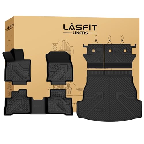 Image of LASFIT Floor Mats & Trunk Mat & Backrest Mat for Toyota RAV4 2026 Hybrid (Not Fit Plug-in Hybrid. Fit for Cargo with Subwoofer) RAV 4 All Weather TPE Custom Fit Automotive Car Liner Accessories Black
