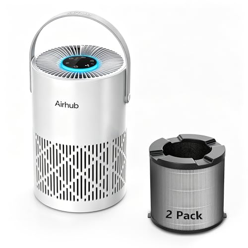 AirHub A068S Air Purifier for Bedroom & Home Bundle with 2-Pack A068S Replacement Filters, True HEPA 3-Stage Filtration with Activated Carbon, 20dB Sleep Mode, Removes Dust, Smoke, Pet Dander & Odors