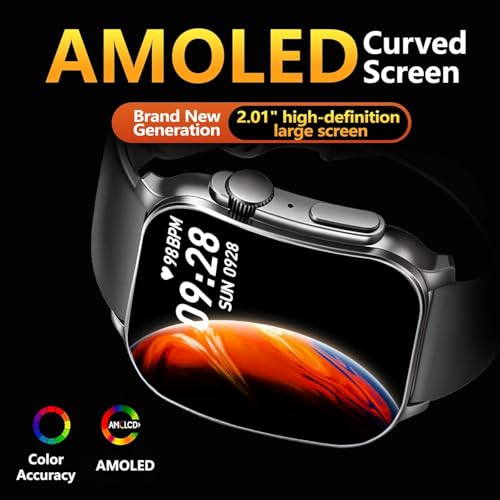 Smartwatch Damen Herren, 2.01" HD AMOLED Curved Smartwatch mit Bluetooth-Anrufe, Fitnessuhr mit Pulsmesser Schlafmonitor Schrittzähler, IP68 Wasserdicht, Lange Akkuleistung, Smart Uhr für iOS Android – Ansicht 2