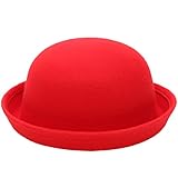 Lujuny Cute Kid Wool Bowler Hats - Trendy Derby Caps with Roll-up Brim for Girls Boys (Classical RED