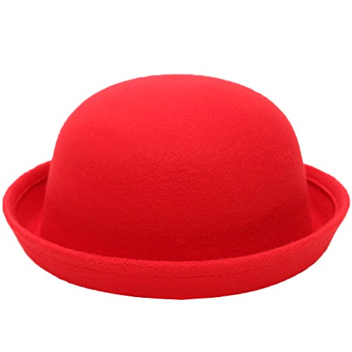 Lujuny Cute Kid Wool Bowler Hats - Trendy Derby Caps With Roll-Up Brim For Girls Boys (Classical Red) #TOP4