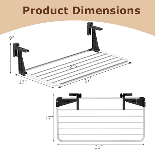 Image of Tangkula Portable Clothes Drying Rack, Extendable Radiator Clothes Airer with Robust Aluminum Frame for Balcony Railings Windowsill, Folding Towel Rack for Indoor & Outdoor Use (Large)