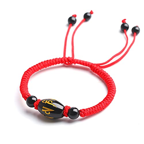 Bracelet en obsidienne noire rouge ajustable pour homme et femme