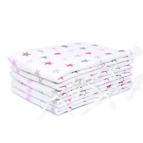 Amilian® Bettumrandung Nest Kopfschutz Nestchen 420x30cm, 360x30cm, 180x30 cm Bettnestchen Baby Kantenschutz Bettausstattung Sternchen GROß rosa (420x30cm)