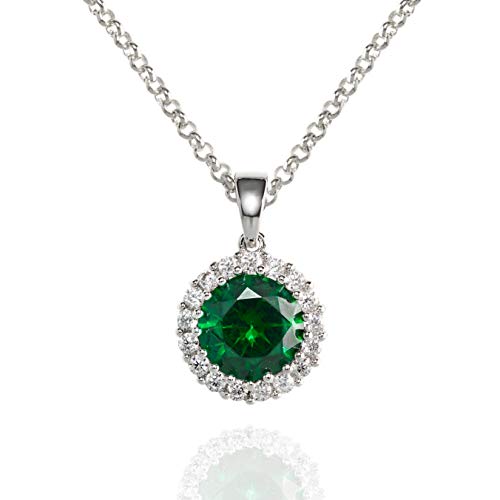 namana Collar Plata Mujer en Aura con Piedras de Circonita Cúbica, Collar Verde con Colgante Redondo con Circonitas Blancas y Verdes, Collares Mujer con Caja de Regalo