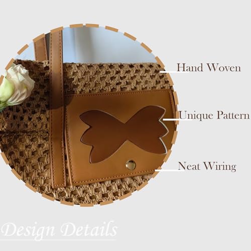 Image of Straw Beach Bag for Women, Large Tote Buckets Straw Purses Mesh Beach Handbag Shoulder Bags, Retro Women Clutch
