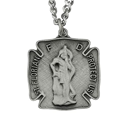 Medalla y cadena de San Floriano con tarjeta de oración de bombero, patrón de bomberos, deshollinadores y jaboneros, gran regalo católico para bomberos, fabricado en Italia