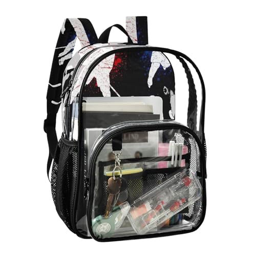 Funny Hockey Players Print Women Clear Backpack Cute Kids Girls Backpack Boys Large Plastic Approved Bag2