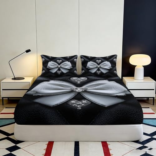 Chambre literie drap-housse 3D imprimé nœud cœur microfibre 200x200