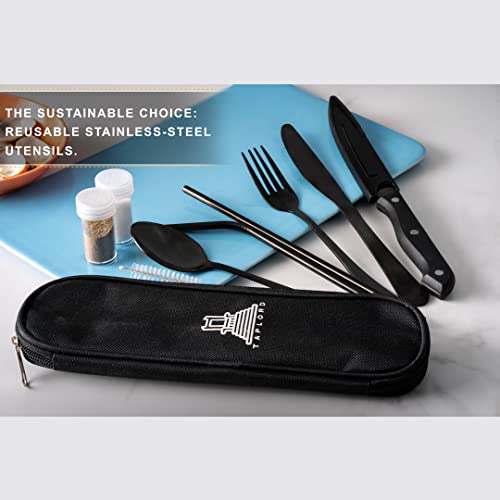 Taplord Portable Travel Utensil With Case, Including 9 Pcs Of Reusable Silverware Set, Stainless Steel Flatware Set For Camping, Easy To Travel, Lightweight (Black) #TOP5