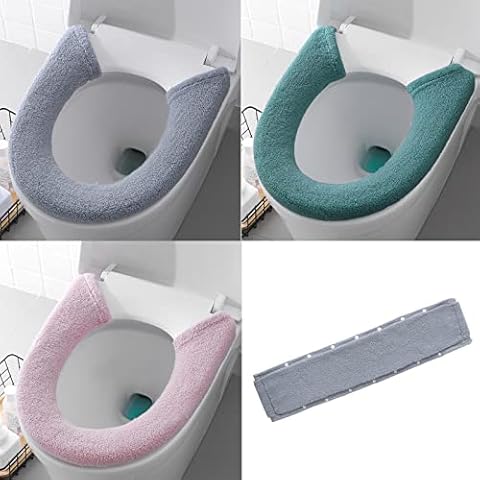 Gukasxi 3 Stück WC Sitz Pad, Toilettensitzbezug Warm, Toilet Seat Cover, Schaltfläche Stil 3 Farbe, WC-Sitzbezüge, Waschbar weich Dicker, für Die Meisten O-U-Toiletten Cover