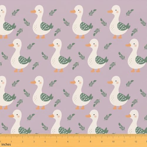 Duck Pets Fabric by The Yard,Cartoon Kawaii Animals Polyester Fabric,Watercolor Farm Ducks Fabric Panels for Quilting,Rustic Green Leaves Sewing Fabrics,1 Yard,36" L x 59" W