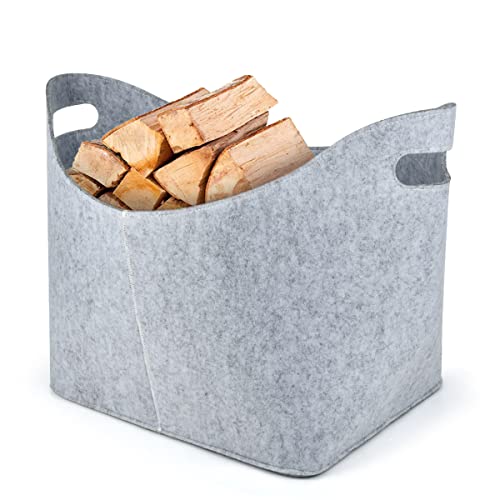 Filztasche Kaminholz, TMBMLPP Kaminholzkorb Filzkorb, Multifunktional Kaminholztasche, Kaminholzbehälter, Holz Korb Aufbewahrung Kamin, für Holz, Einkauf, Zeitung oder Spielzeug | 45 x 32 x 40 cm, Grau
