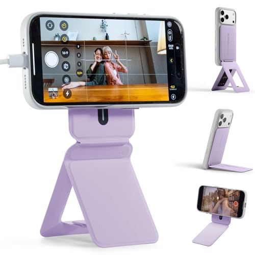 MOFT Phone Stand, Magnetic Phone Tripod Stand Stain-Resistant MOVAS Leather & Angle Adjustment & Strong Magnets Tripod for iPhone 17/16/15/14/13/12 (Included Metal Ring)-Peony Peony without