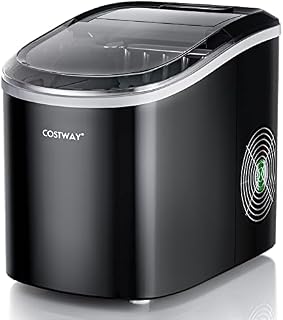 COSTWAY Ice Maker Machine, Portable Counter Top Electric Ice Maker, 12Kg Ice in 24 Hours, 2.2 L Water Tank, Automatic Self-Cleaning Ice Cube Making Machines with Ice Scoop and Basket (Black)