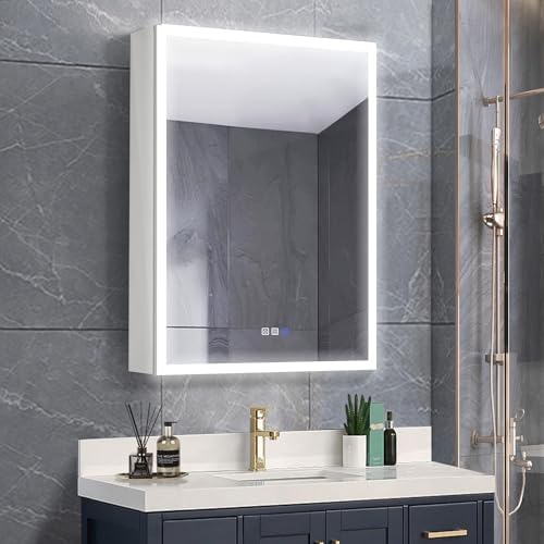 GroGro Lighted Medicine Cabinet with Mirror and Storage,24" W x 3...