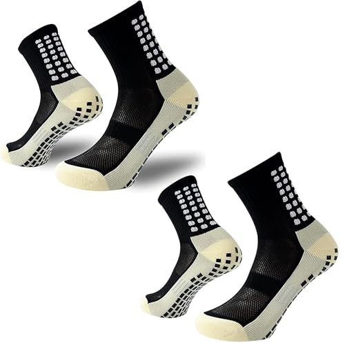 Image of Hi-Tech Performance Athletic Grip Socks for Men & Women Crew Length, Anti-Slip Rubber Grip socks for footballer, Thick Cushion Sports Socks for Running, Gym, Training