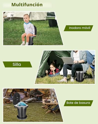 Miniatura 9 de Inodoro Portatil, Baño Portátil Para Acampar, Max 400 Lbs, Wc Portatil Con 2 Bolsas De Basura Y Funda, Plegable Camping Portátil Inodoro, Para Acampar Al Aire Libre,Barbacoa,Viajar,Pesca,Playa Negro