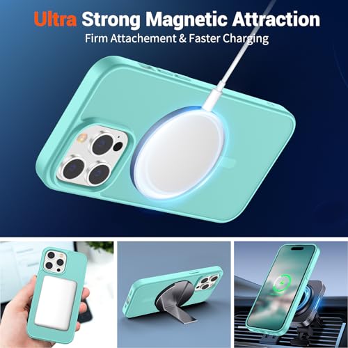 Image of SUPFINE Magnetic for iPhone 14 Pro Max Case (Compatible with MagSafe) (Military Grade Drop Protection) Translucent Matte Shockproof Phone Cover,Blue Green