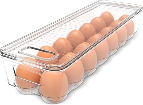KICHLY Huevera para Frigorífico - 14 Espacios, Tapa y Asa, de Plástico, Bandeja para Huevos (Pack de 1)