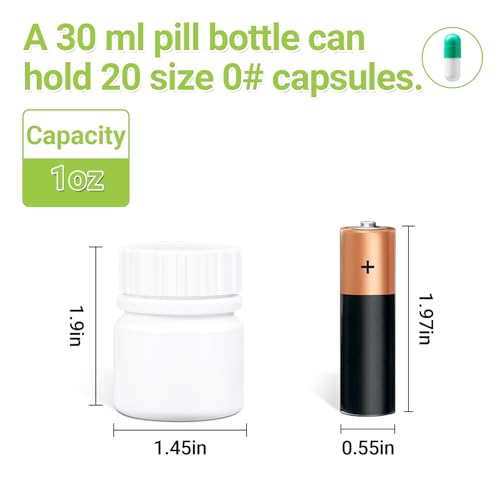 Image of Small Pill Bottle for Travel Screw Top, Empty Medicine Bottles for Pills Capsules Vitamins, Food Grade Wide Mouth Plastic Small Travel Medicine Containers with Labels (White, 1oz /30ml, 8 Pcs)
